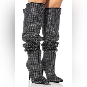 Azalea Wang “BELLA” Black Over the Knee BLING’D Boots